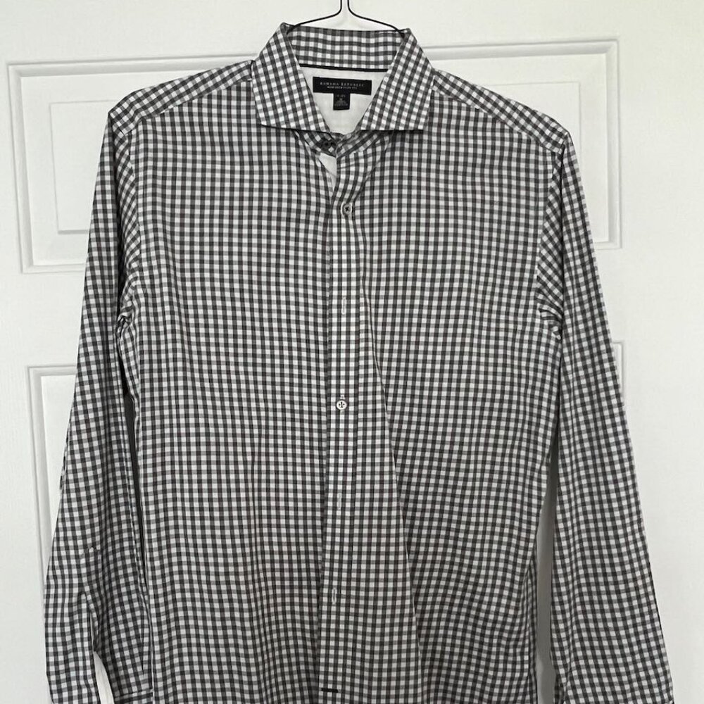 Banana Republic Slim Fit Grey Gingham Button Down Men's M 15 1/2 - Non Iron